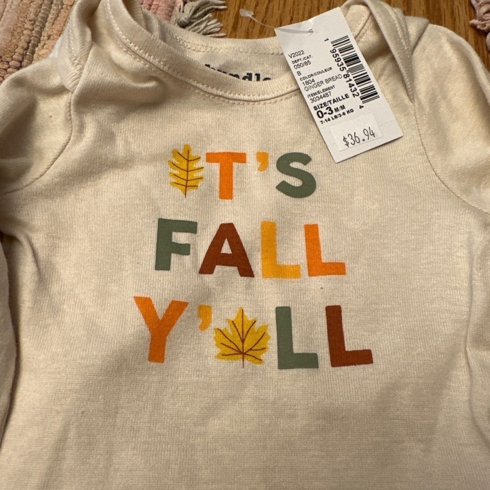 Bundles Baby Place Long Sleeve One Piece Bodysuit 0-3 onsie it’s fall y’all - Picture 2 of 2